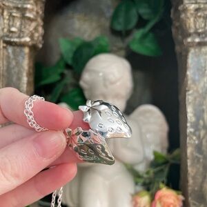 Silver Strawberry Locket Necklace